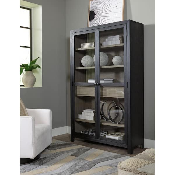 Lenston Black/Gray 76 in. Accent Cabinet with 3 Shelves and Doors