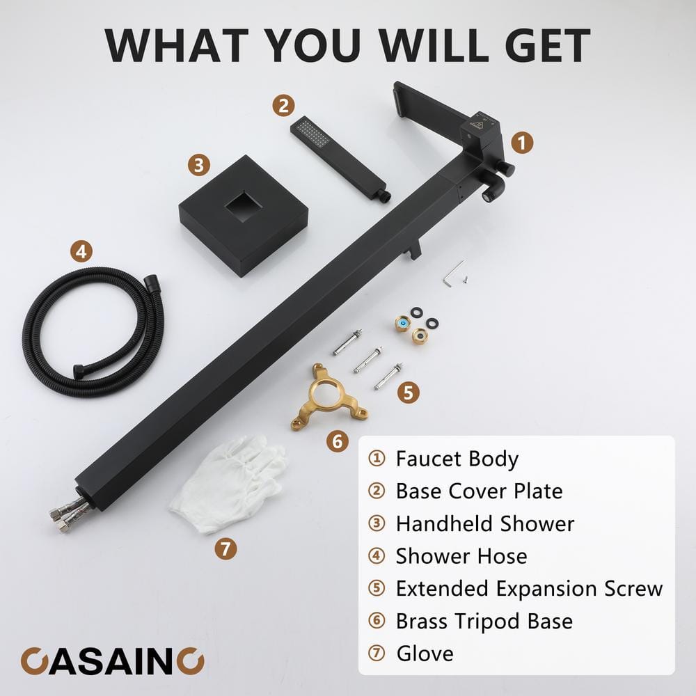 Matte Black Brass Freestanding Bathtub Faucet with Handshower