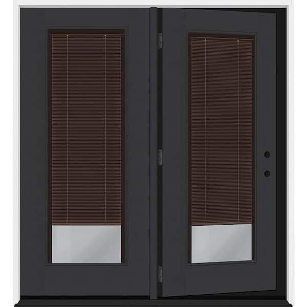 Steves & Sons Legacy 60 in. x 80 in. Full Lite Clear Glass Mocha MB Black LH Center-Hinged Fiberglass Retro Patio Door with 4 in. Jamb