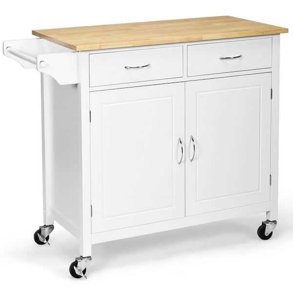 ANGELES HOME 43 in. W Rolling Kitchen Cart Island with Wood Countertop, Kitchen Cart Trolley on Wheels，