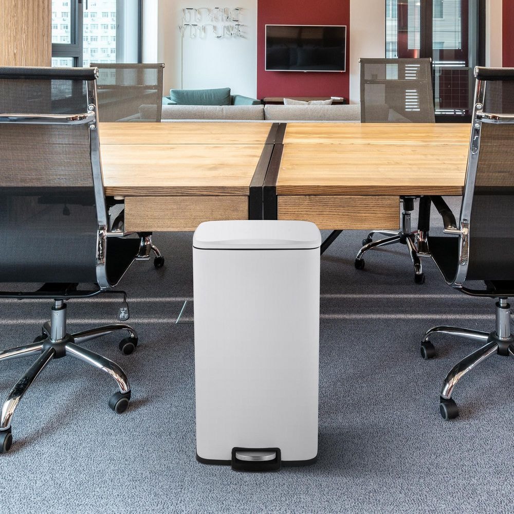 8 Gallon Matt White Stainless Steel Step-On Trash Can