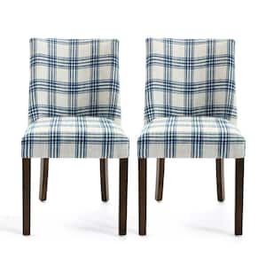 Harrison Dark Blue and Light Beige and Brown Side Chair (Set of 2)