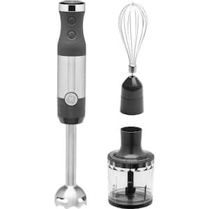 2-Speed Stainless Steel Immersion Hand Blender with Whisk, Blending, and Chopping Jar Attachments