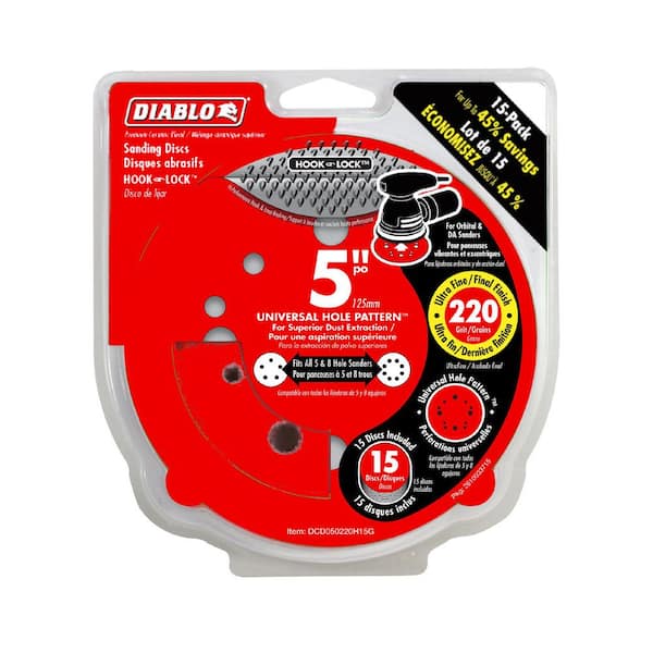 DIABLO - 5 in. 220-Grit Hook and Lock ROS Sanding Discs