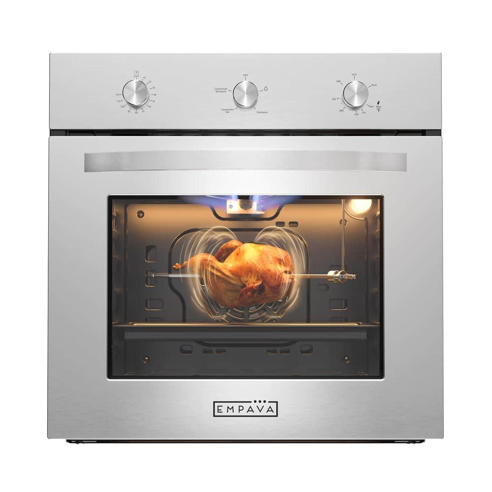 Empava 24 in. Single Gas Wall Oven in Stainless Steel with Convection and Knob Controls