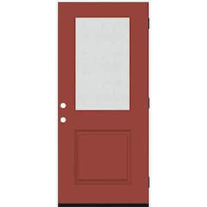 Legacy 36 in. W x 80 in. 1/2 Lite Rain Glass LHOS Primed Morocco Red Finish Fiberglass Prehend Front Door