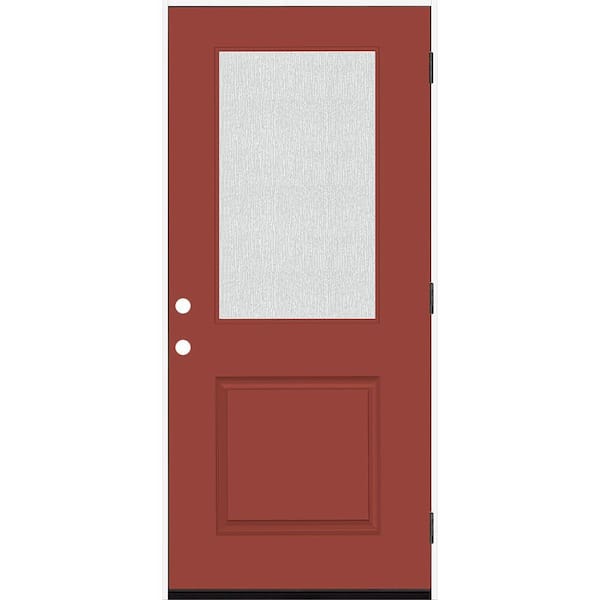 Steves & Sons Legacy 36 in. W x 80 in. 1/2 Lite Rain Glass LHOS Primed Morocco Red Finish Fiberglass Prehung Front Door