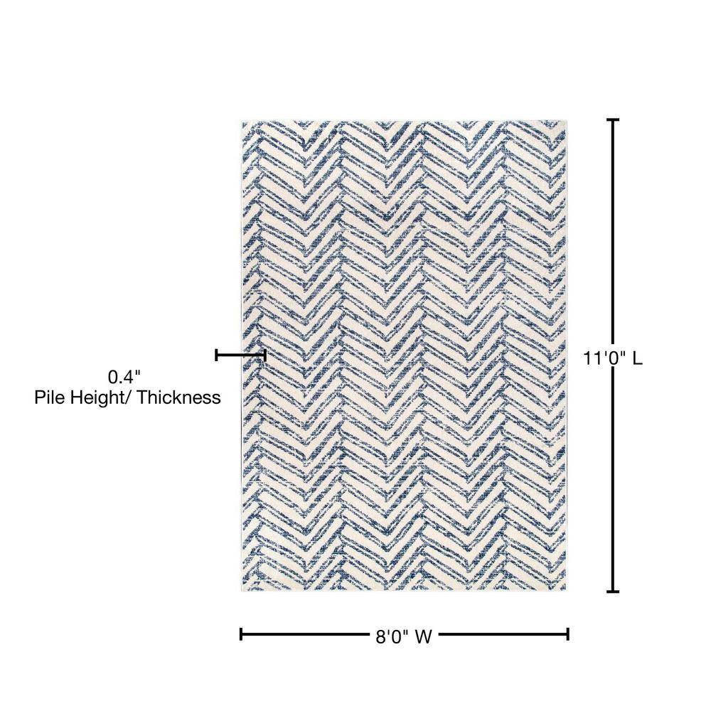 Herringbone Blue Geometric Easy-Care Synthetic Area Rug, 52"x24"
