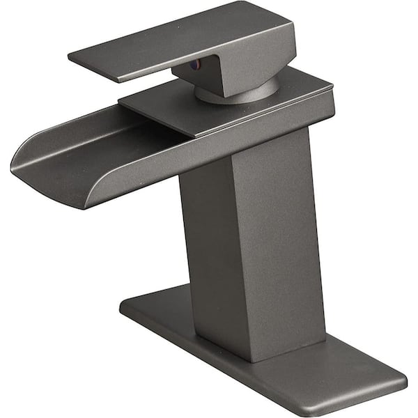 Unbranded Single Handle Single Hole Bathroom Faucet with Deckplate Modern Waterfall Brass Bathroom Sink Faucets in Gray