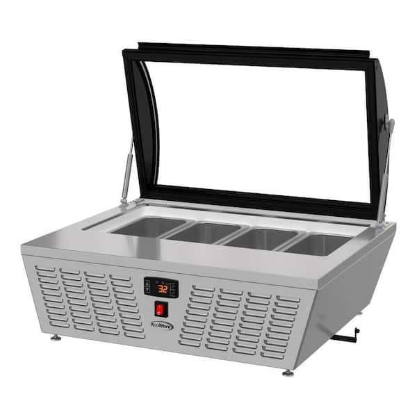 32 in. 2.37 cu. ft. Countertop Ice Cream Auto Defrost Portable Freezer with Glass Top and 4 Pans in Stainless-Steel