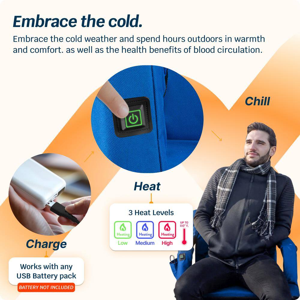 Royal Blue Heated Reclining Stadium Seat with Armrests
