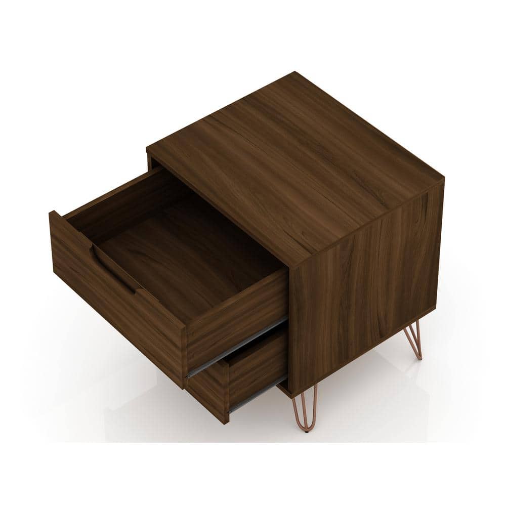 Mid-Century Modern Brown Nightstand with Splayed Metal Legs - Set of 2