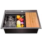 Matte Black Finish Stainless Steel 25 in. x 22 in. Single Bowl Drop-in Kitchen Sink with Workstation