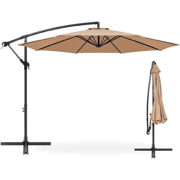 SKONYON 10 ft. Steel Cantilever Offset Outdoor Patio Umbrella in Tan