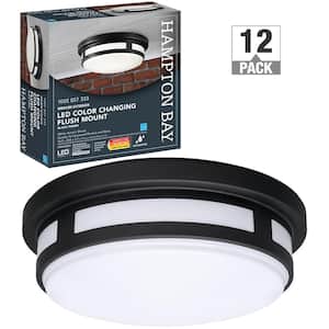 11 in. Round Black Indoor Outdoor LED Flush Mount Ceiling Light Adjustable CCT 830 Lumens Wet Rated (12-Pack)