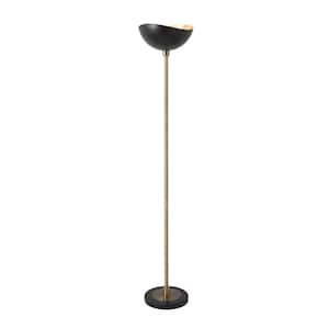 Luna Bella 75 in. Black 1-Light Dimmable Torchiere Floor Lamp for Living Room with Steel Dome Shade