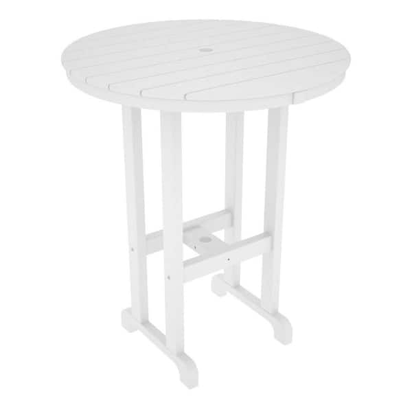 POLYWOOD La Casa Cafe White 36 in. Round Plastic Outdoor Patio Bar Table