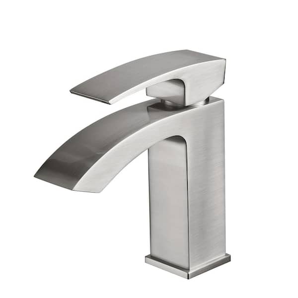 AIMADI Single Handle Single Hole Waterfall Bathroom Faucet with Valve Modern Zinc Alloy Bathroom Sink Faucets in Brushed Nickel