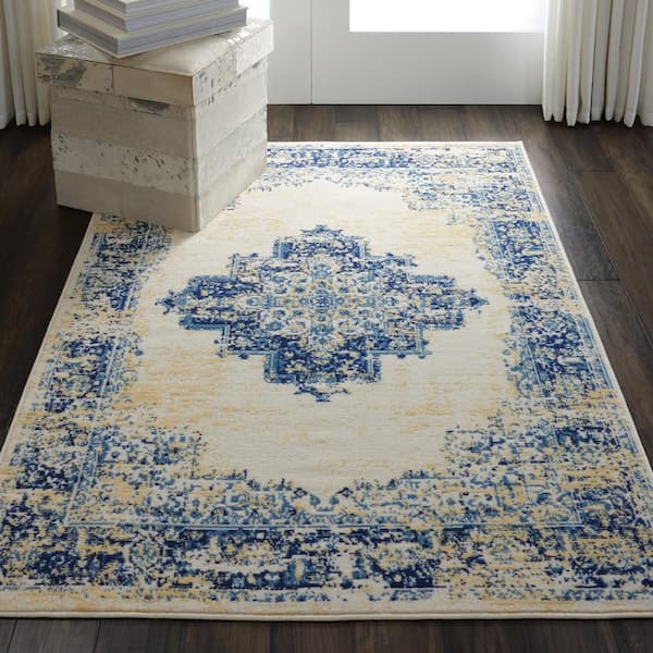 Grafix White 4 ft. x 6 ft. Persian Medallion Transitional Area Rug