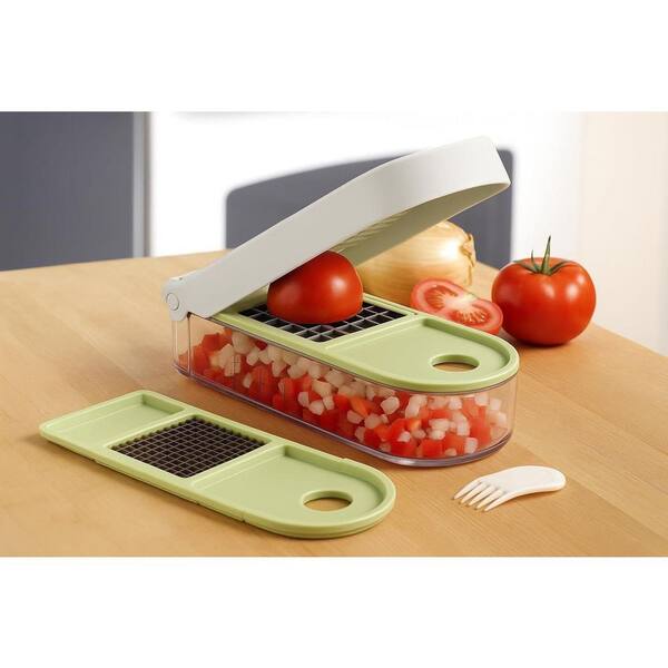 Vegetable and Fruit Chopper with 2 Cup Base, Stainless Steel Blades, Dishwasher Safe