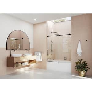 56 in. W x 60 in. H Sliding Frameless Bath Tub Shower Door in Matte Black Finish