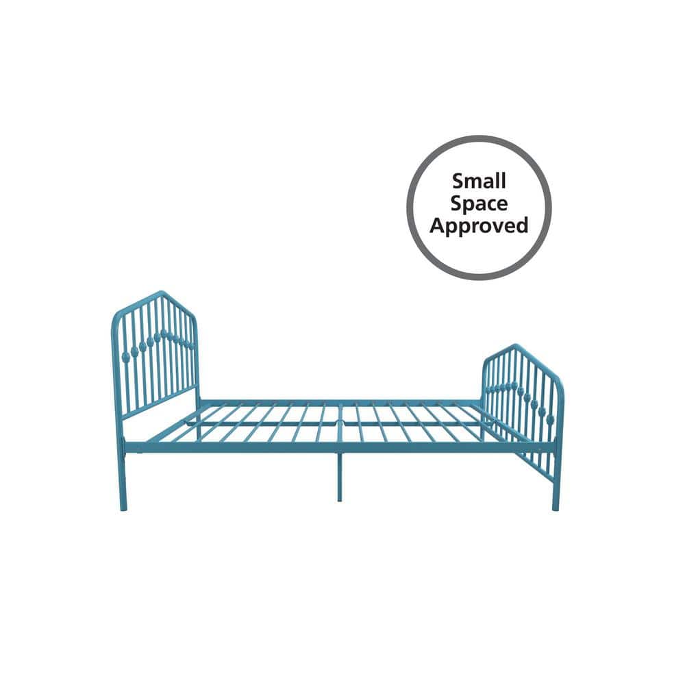 Sea Blue Queen Metal Platform Bed with Headboard and Slats