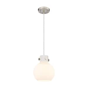 Newton Sphere 100-Watt 1 Light Satin Nickel Shaded Pendant Light with Frosted glass Frosted Glass Shade