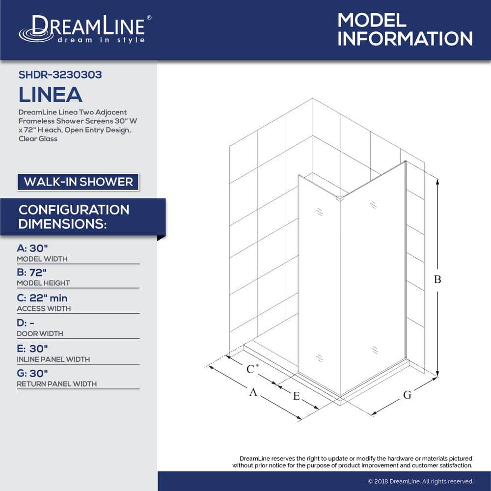 Linea 30" x 72" Frameless Clear Glass Shower Screen with Distressed Bronze Finish