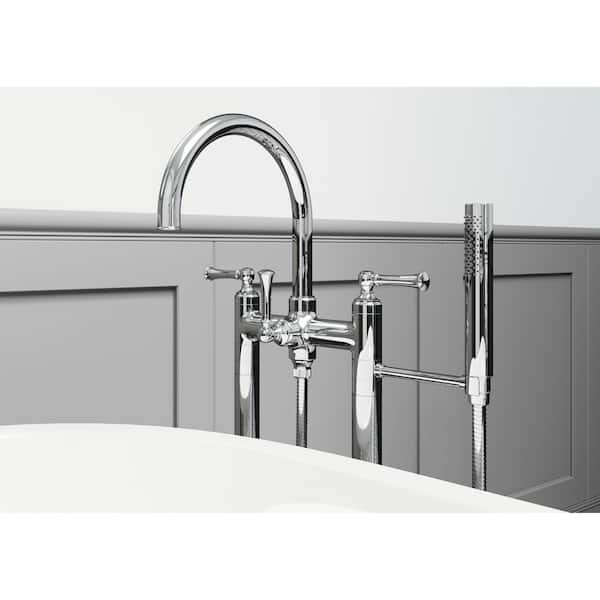 Tisbury 2-Handle Floor Mount Freestanding Tub Faucet with Hand Shower in Polished Chrome