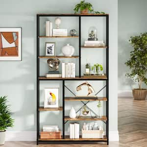 Frailey 39.3 in. Wide Vintage Brown Bookcase with Open Shelves, 9-Tier Tall Industrial Bookshelf 10 Storage Shelves