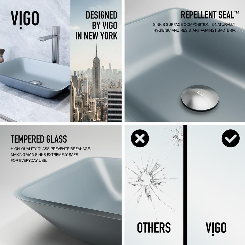 Sottile Blue Glass Rectangular Vessel Sink with Brushed Nickel Faucet