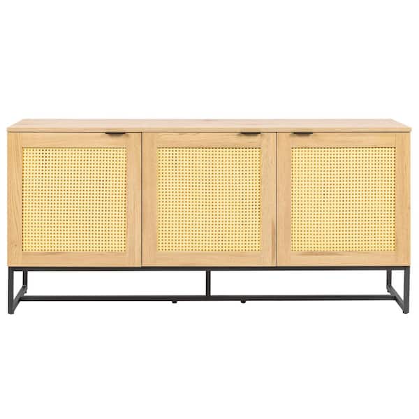 Z-joyee Natural Color Wicker Sideboard Storage Cabinet Wooden MDF Console Table
