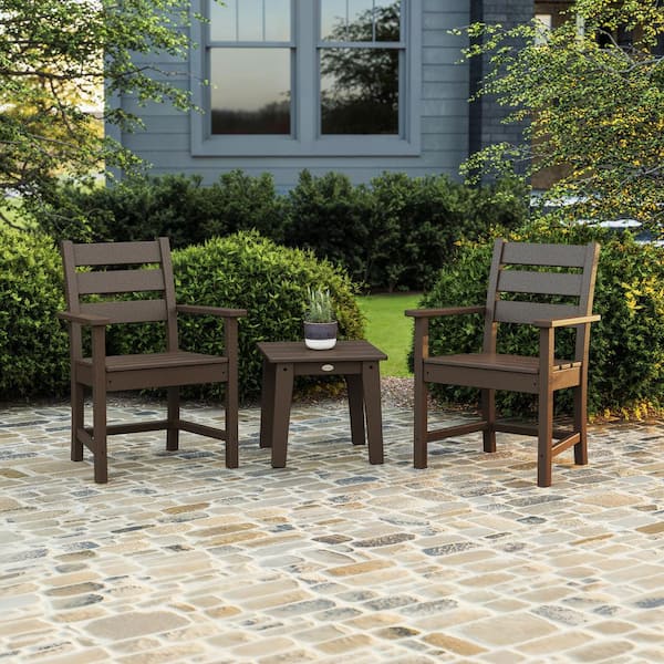 POLYWOOD Grant Park 3-Piece Farmhouse Plastic Outdoor Patio Conversation Set in Mahogany