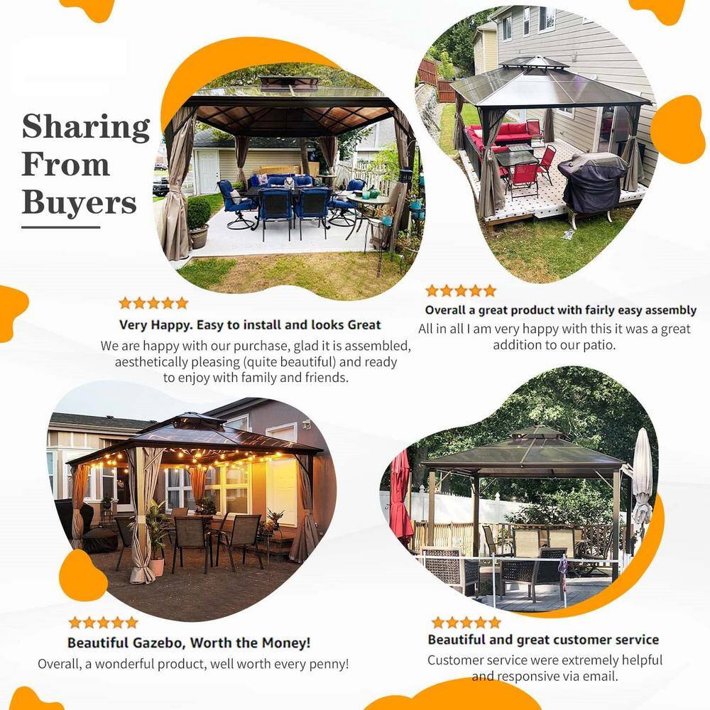 Yoleny 10'x13' Brown Aluminum Hardtop Gazebo with Beige Canopy