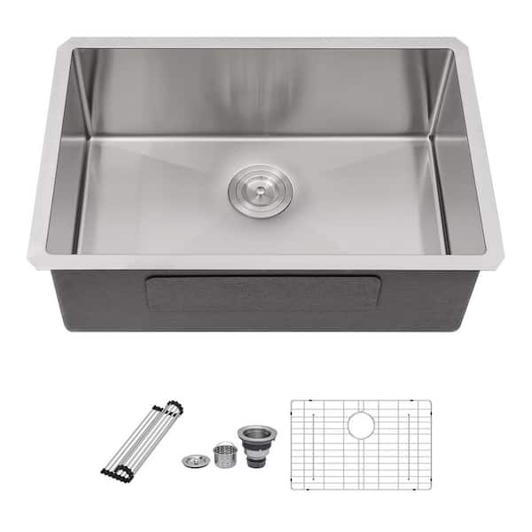 25 in. Undermount Single Bowl 16-Gauge Brushed Nickel Bowl Stainless Steel Kitchen Sink Basin with Drain Assembly