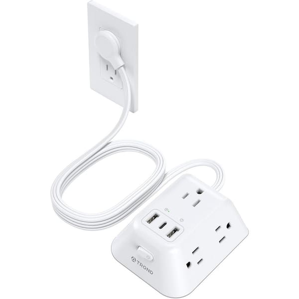 Ahfiwaso 5-Outlet Power Strip Surge Protector with 2-USB A and 1-USB C, 1440J and 10 ft. Cord Length 3-Sided Wall Mount in White