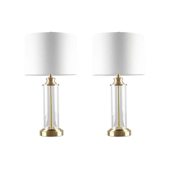 Jushua 26 in. H Clarity Glass Cylinder Table Lamp Task and Reading Gold (2-Pack)