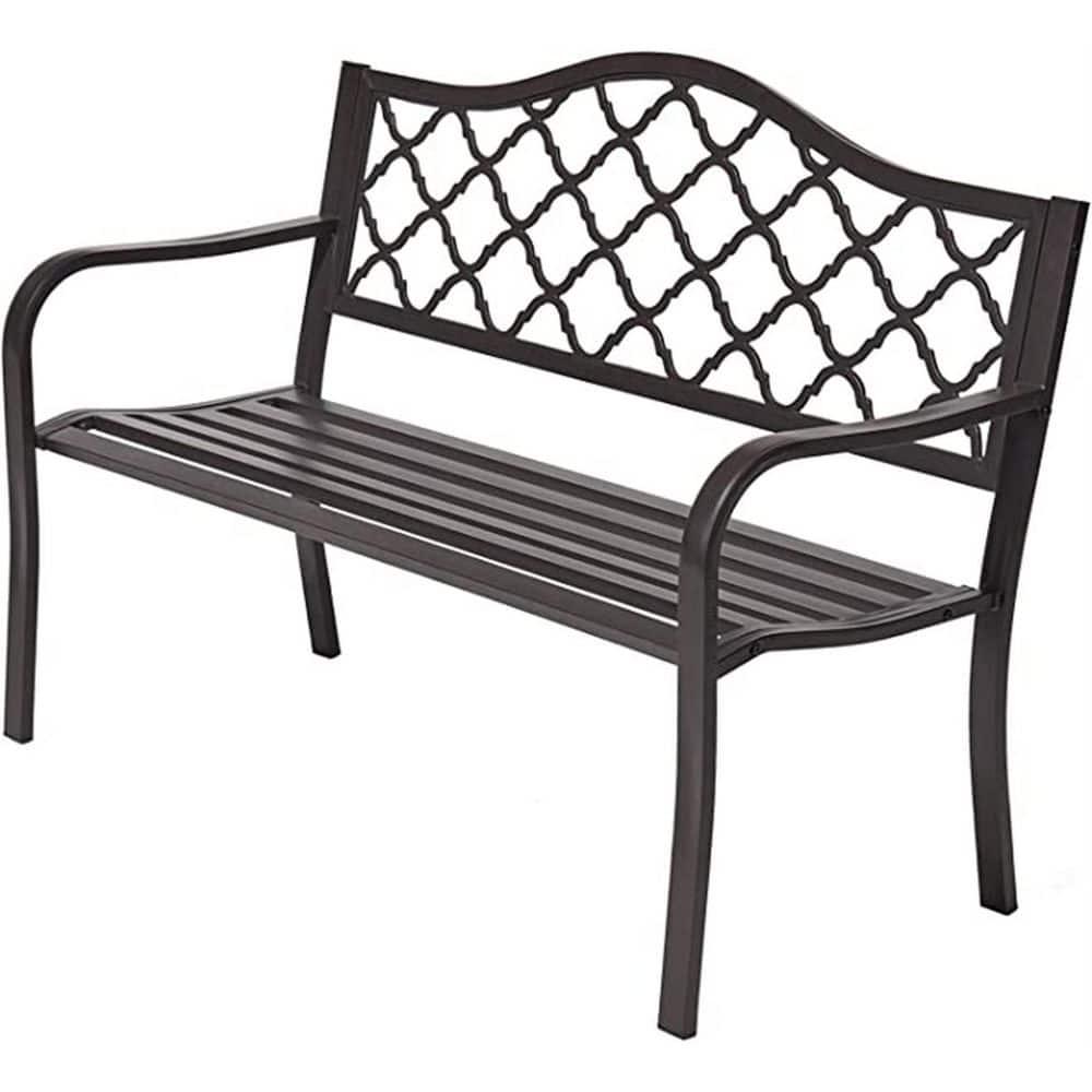 50 in. Dark Brown Metal Outdoor Patio Bench for Porch Park Garden