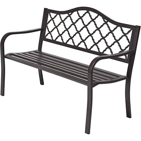 50 in. Dark Brown Metal Outdoor Patio Bench for Porch Park Garden ...