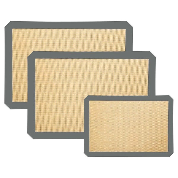 Non-Stick Silicone Baking Mat Food Grade Silicone Gray Baking Sheet with Non-Slip Edge for Cookies 3-Pack