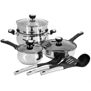 Baldwyn 10-Piece Stainless Steel Belly-Shaped Nonstick Cookware and Utensil Set