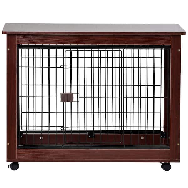 cenadinz Pet Dog Crate Cage End Table with Wooden Structure and Iron Wire and Lockable Caters