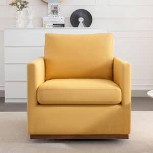 Mustard Yellow Linen Upholstered 360° Swivel Accent Chair with Straight Arms, Fiber-Filled Back Cushion