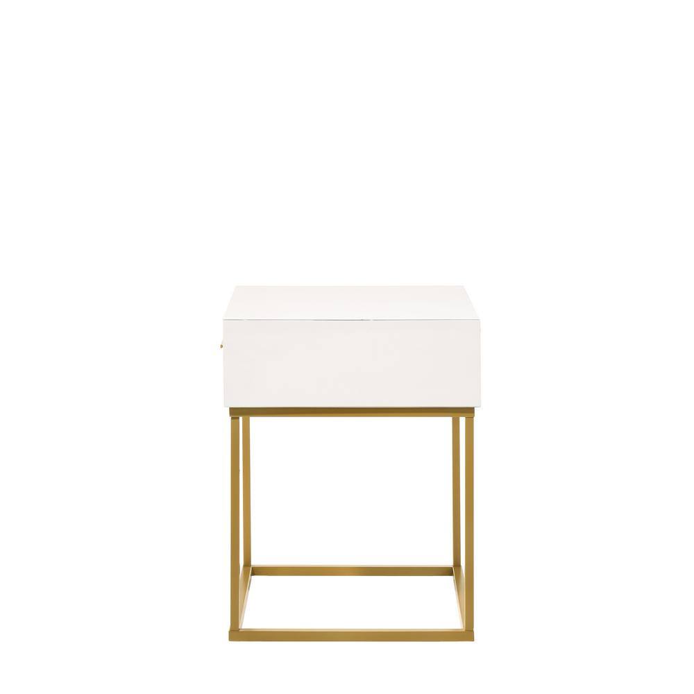 Catalina Mid-Century Modern White Rubberwood 1-Drawer Nightstand with Gold Legs