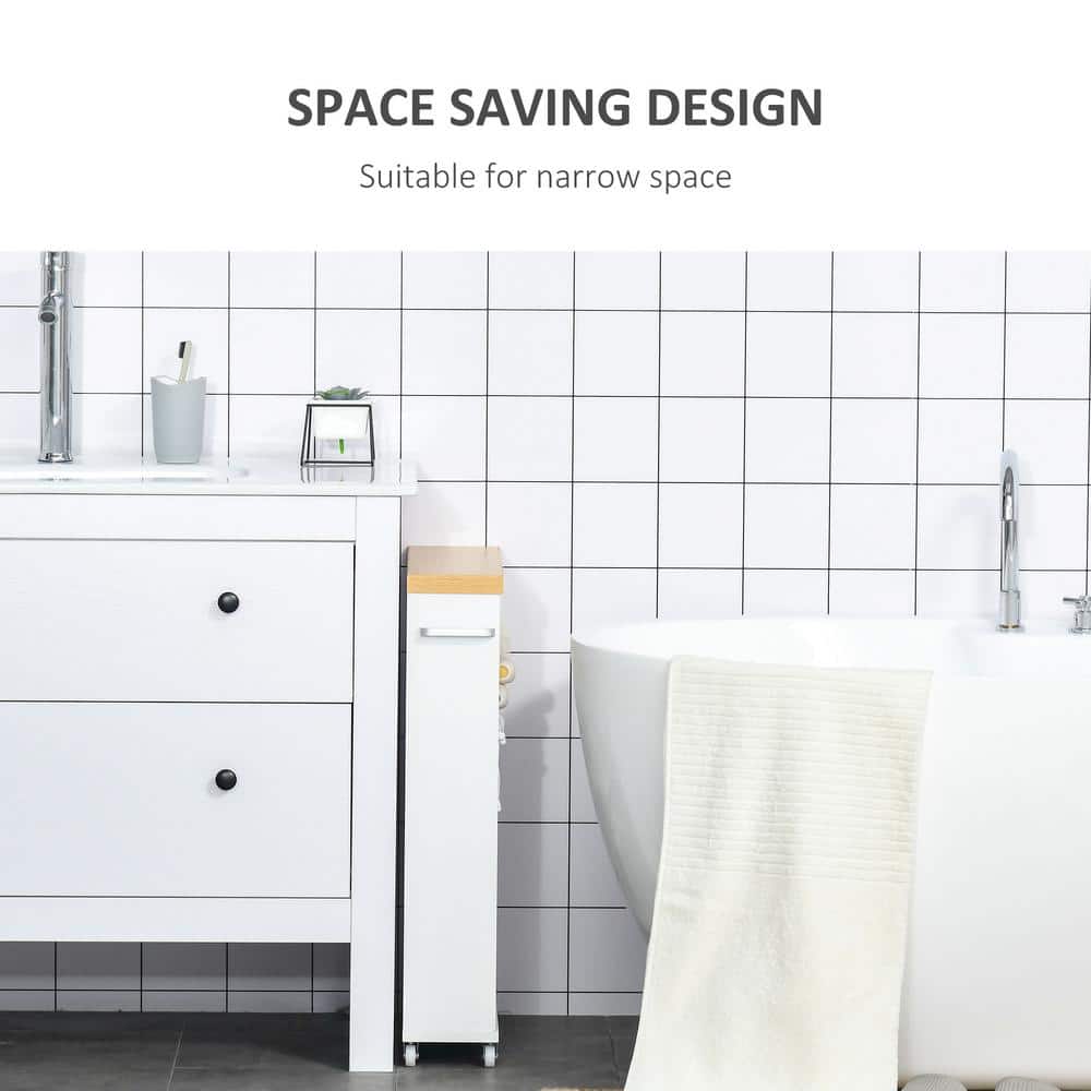 Slim White Laminated Bathroom Cabinet with Silver Hardware