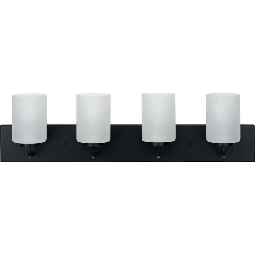 Elegant Matte Black 4-Light Vanity with Etched Glass Shades