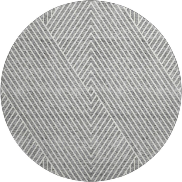 Mayfield Premium Machine Washable Abstract AMF937 Gray 8 ft. x 8 ft. Round Rug