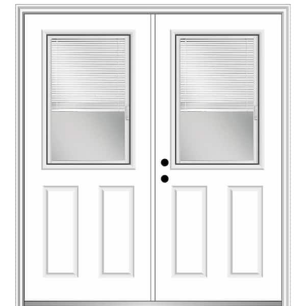 MMI Door 72 in. x 80 in. Internal Blinds Right-Hand Inswing 1/2-Lite 2-Panel Clear Painted Fiberglass Smooth Prehung Front Door