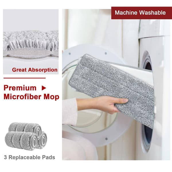 US 1-2 Sets Flat Mop Bucket System Reusable Microfiber Pads Cleaning Wet Dry Use 1 Set 1 Bucket+1 Mop+10 Pads