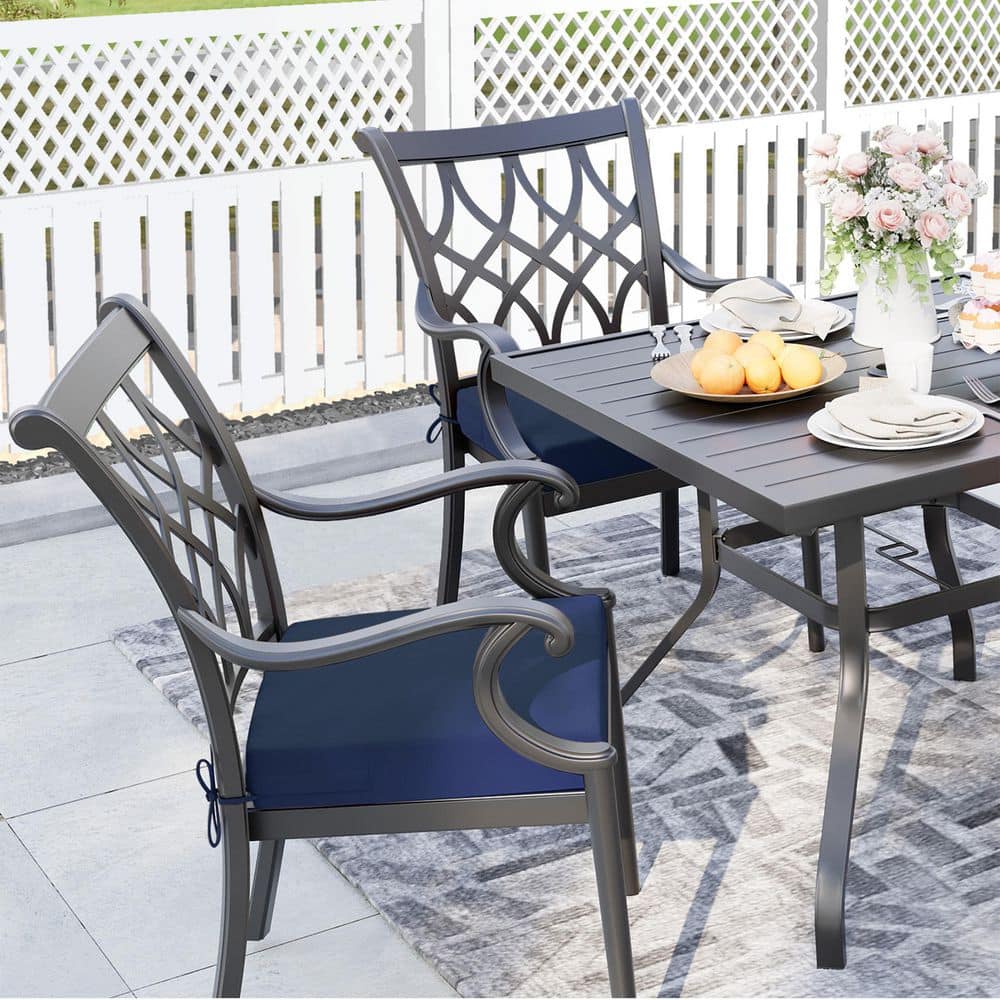 Navy Blue Foam Outdoor Dining Chair Cushions, Set of 2